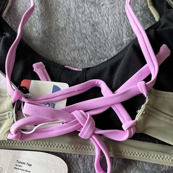 Prana Womens Swim XS Bikini Top Tulum Black Color Block UPF 50+ Lined New - Picture 3 of 9